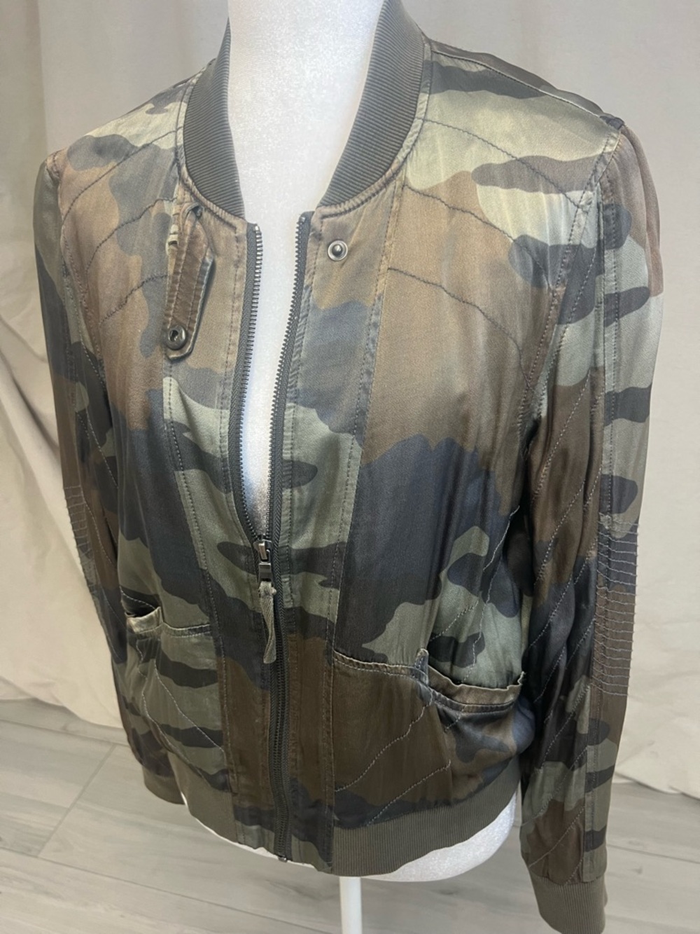 Marrakech Camo Bomber Jacket Olive Green Sz S Street Style Corpcore Military - Picture 2 of 8